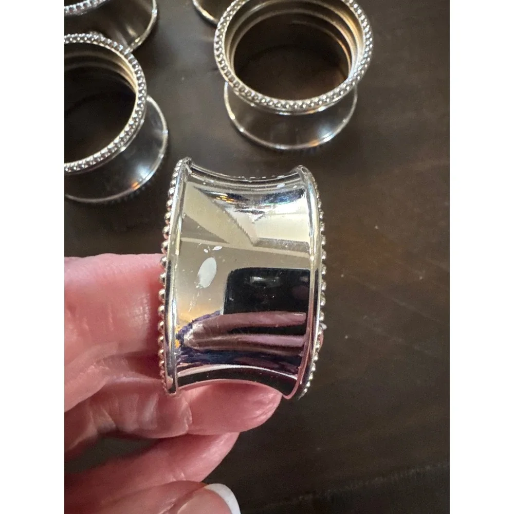 Beaded Elegance Silver Tone Napkin Rings Set of 10 Round Metal